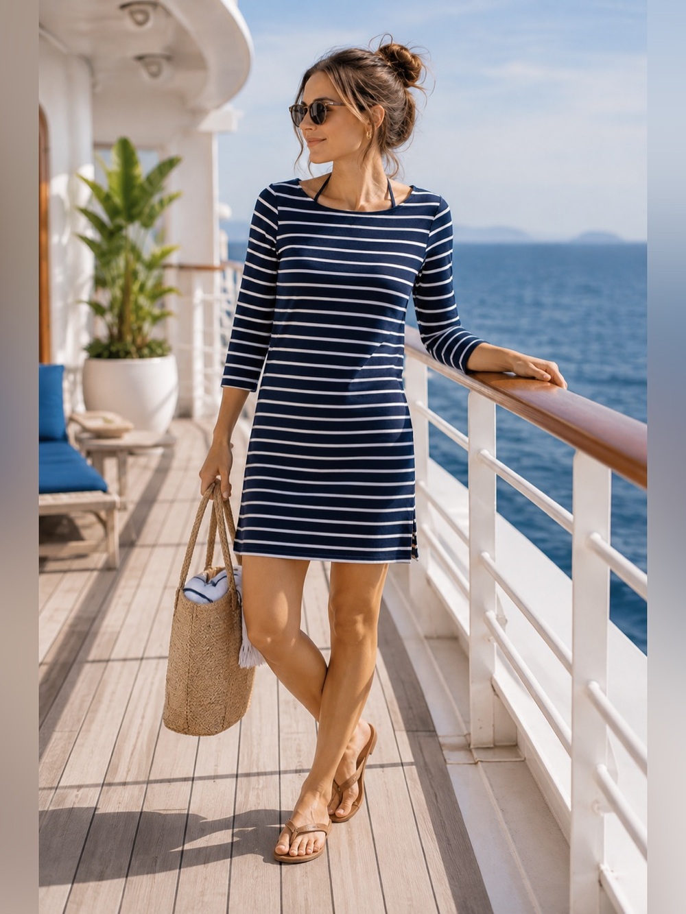 Vineyard Vines Sankaty Stripe Swim Cover Up Dress XXS Navy White